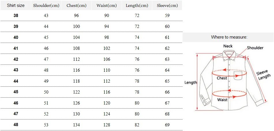 Men dress shirt size chart