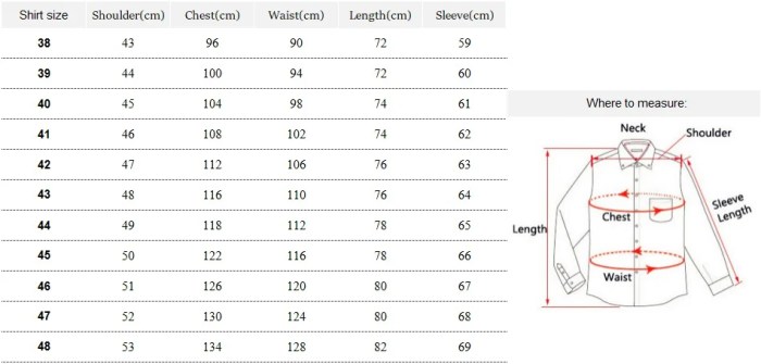 Men's dress shirt size chart us