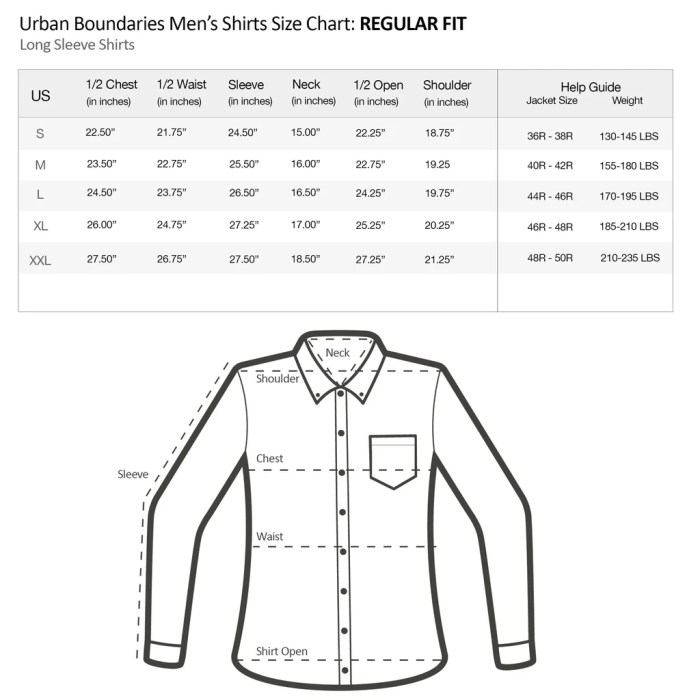 Men dress shirt size chart