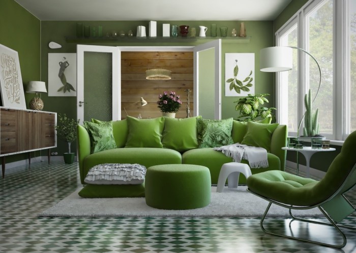 How to decorate living room with green walls